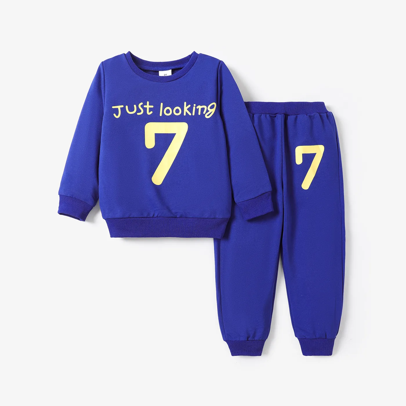 2-piece Toddler Boy Letter Number Print Pullover Sweatshirt and Pants Set Dark Blue big image 1