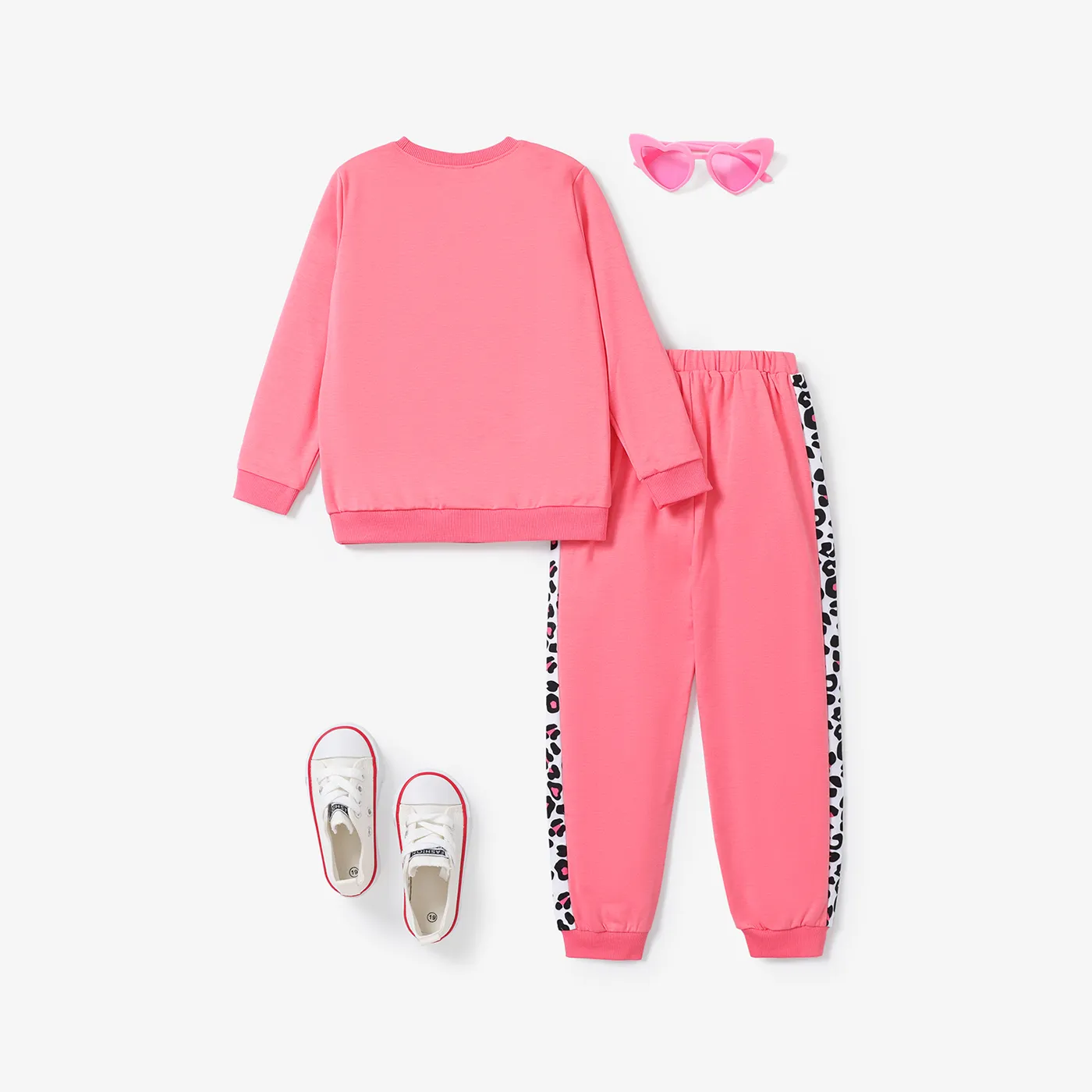  2PCS Kid Girl Childlike Rabbit  Print  Top and Fabric Stitching Leopard Pattern Pant  image 5
