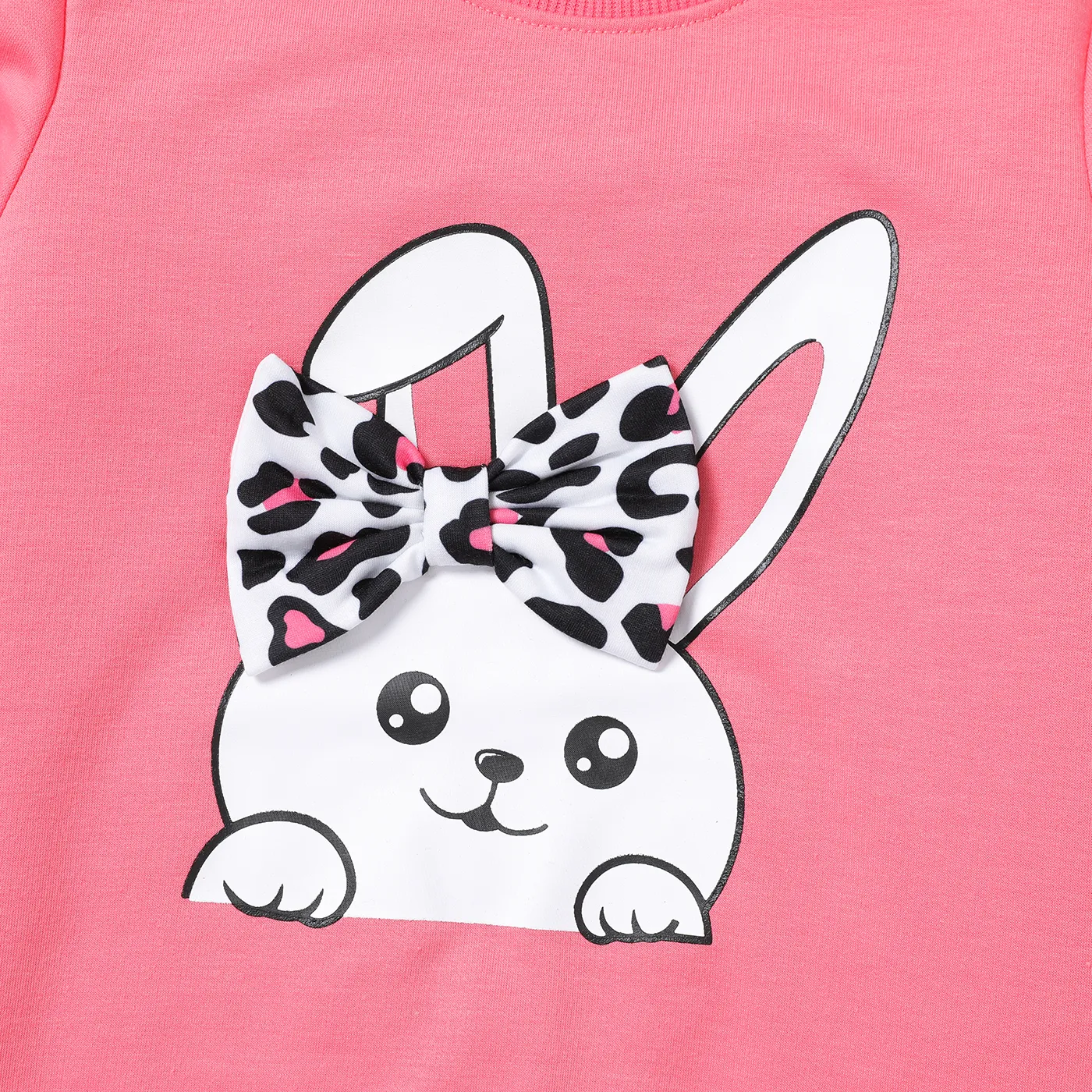 2PCS Kid Girl Childlike Rabbit  Print  Top and Fabric Stitching Leopard Pattern Pant  image 2