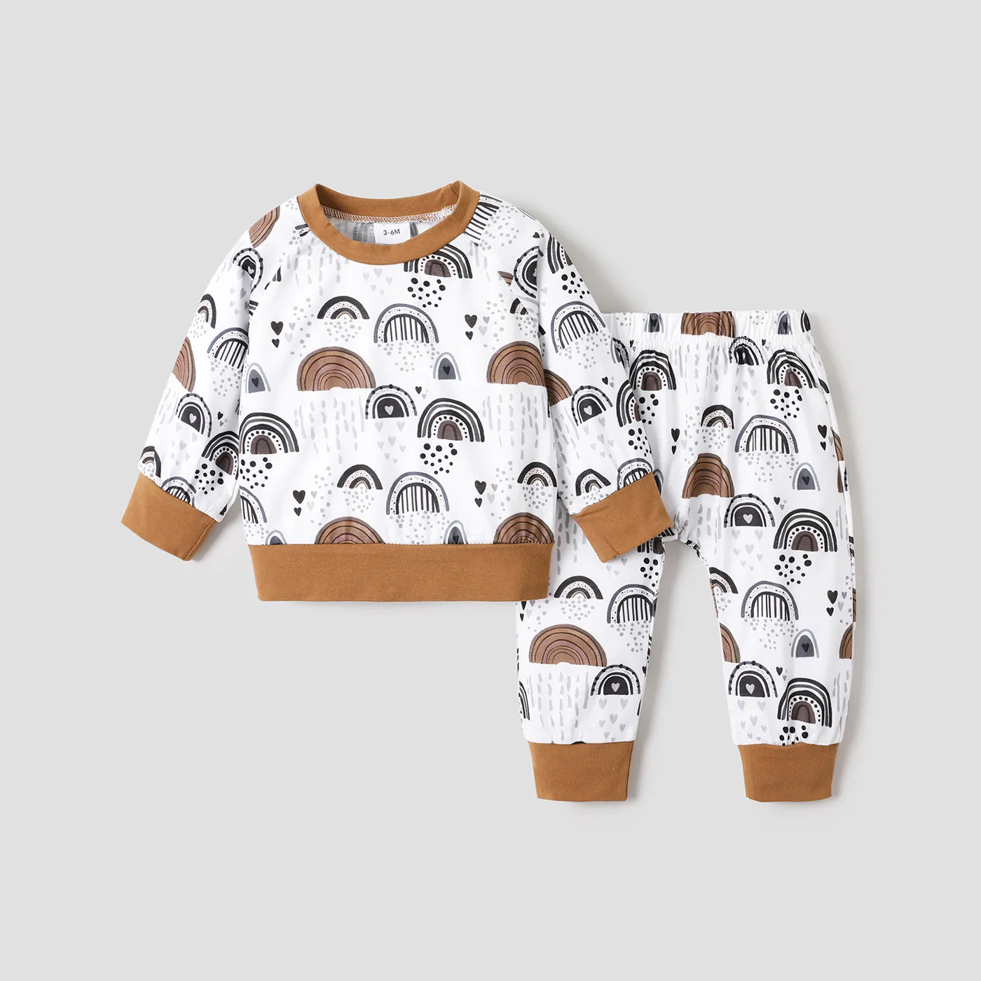 Baby 2pcs All Over Print Khaki Long-sleeve Pullover Set Khaki big image 1