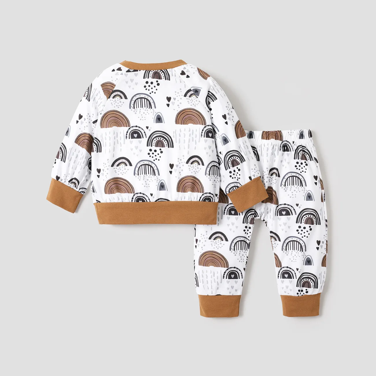 Baby 2pcs All Over Print Khaki Long-sleeve Pullover Set Khaki big image 1