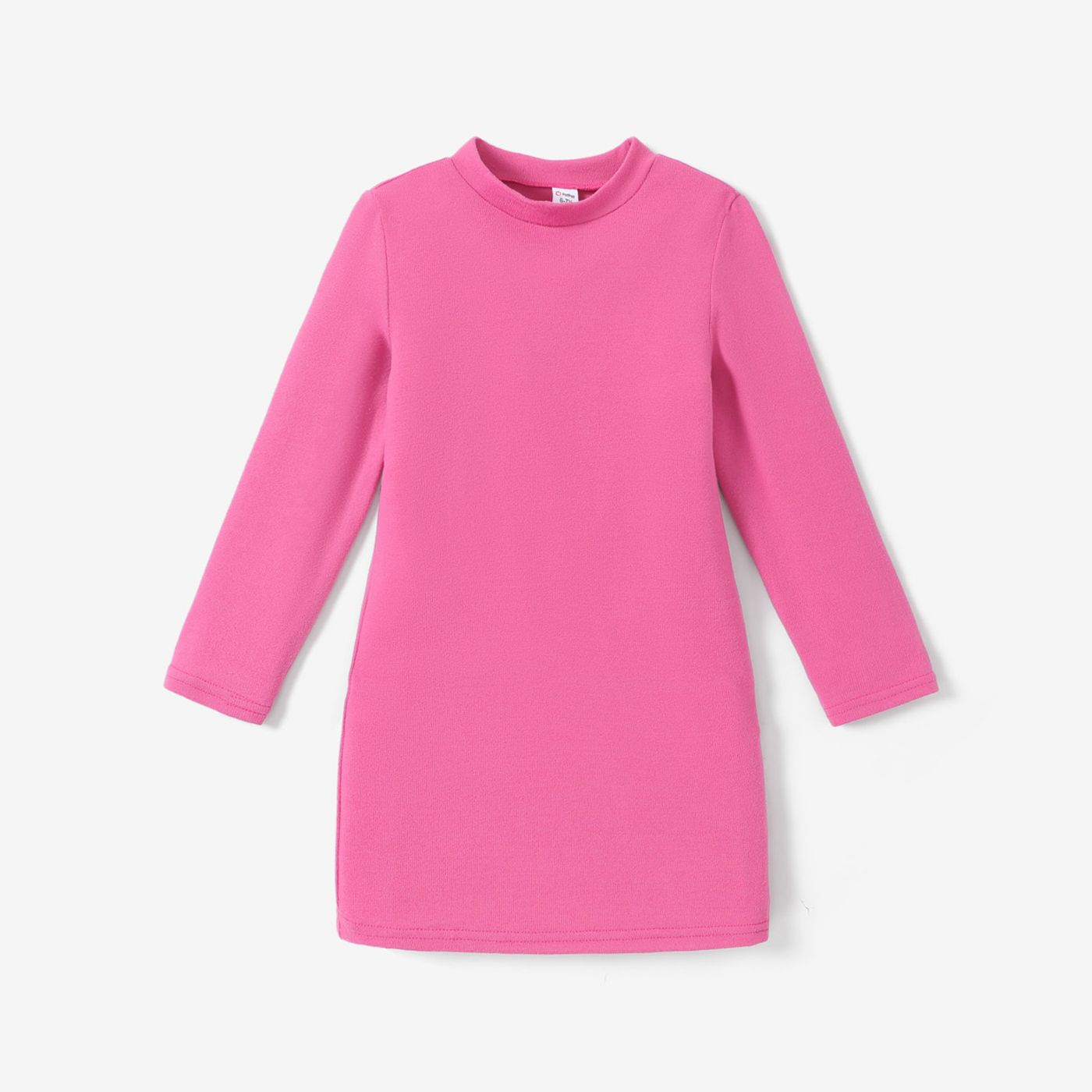 Kid Girl Solid Color Stand Collar Long-sleeve Knit Dress