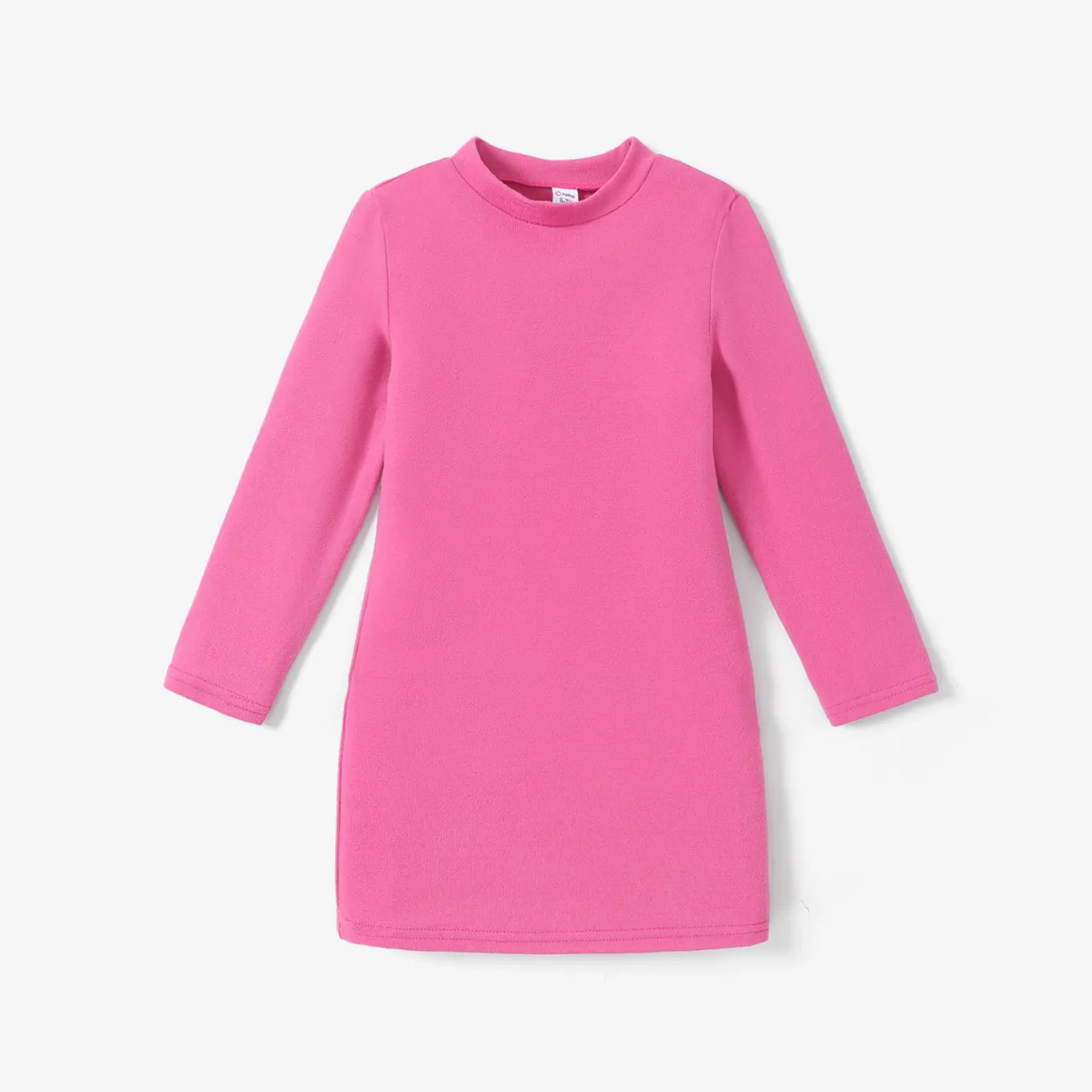 Kid Girl Solid Color Stand Collar Long-sleeve Knit Dress big image 1