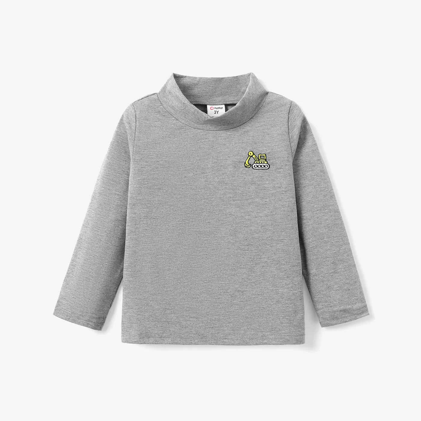 Toddler Boy Vehicle Print Mock Neck Long-sleeve Tee Light Grey