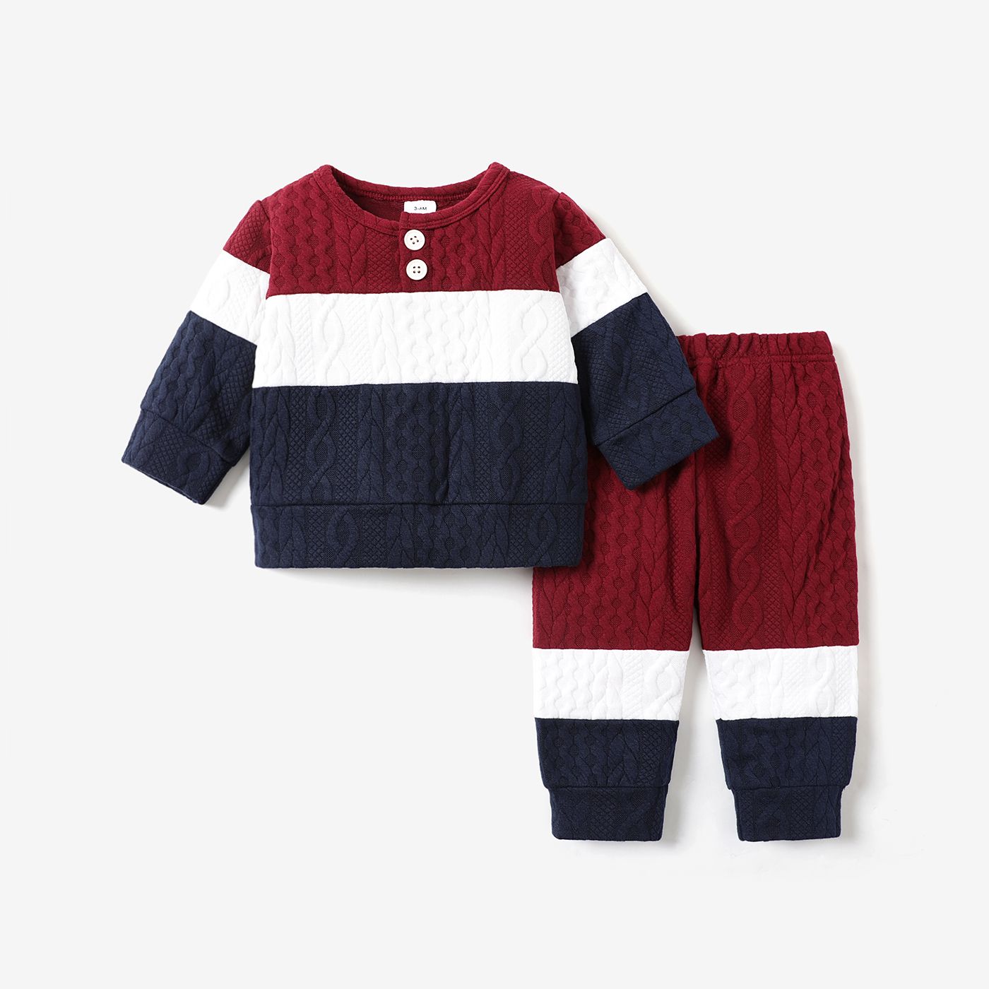 2pcs Baby Color Block Long-sleeve Sweatshirt and Trousers Set