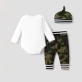3pcs Baby Boy 95% Cotton Long-sleeve Dinosaur Letter Print Romper and Camouflage Trousers with Hat Set  image 4