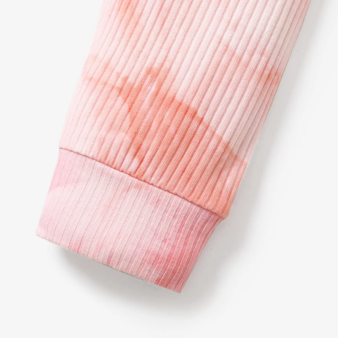 2-piece Toddler Girl/Boy Tie Dye Long-sleeve Ribbed Henley Shirt and Elasticized Pants Set Pink big image 1