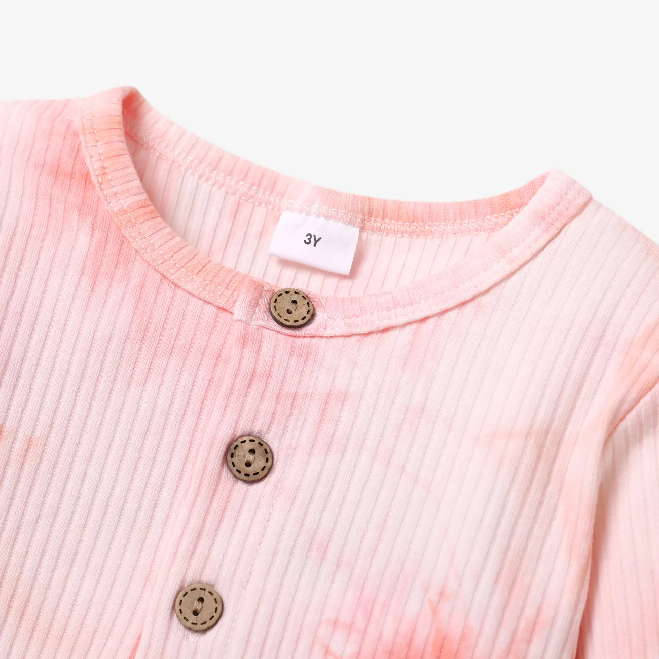 2-piece Toddler Girl/Boy Tie Dye Long-sleeve Ribbed Henley Shirt and Elasticized Pants Set Pink big image 1