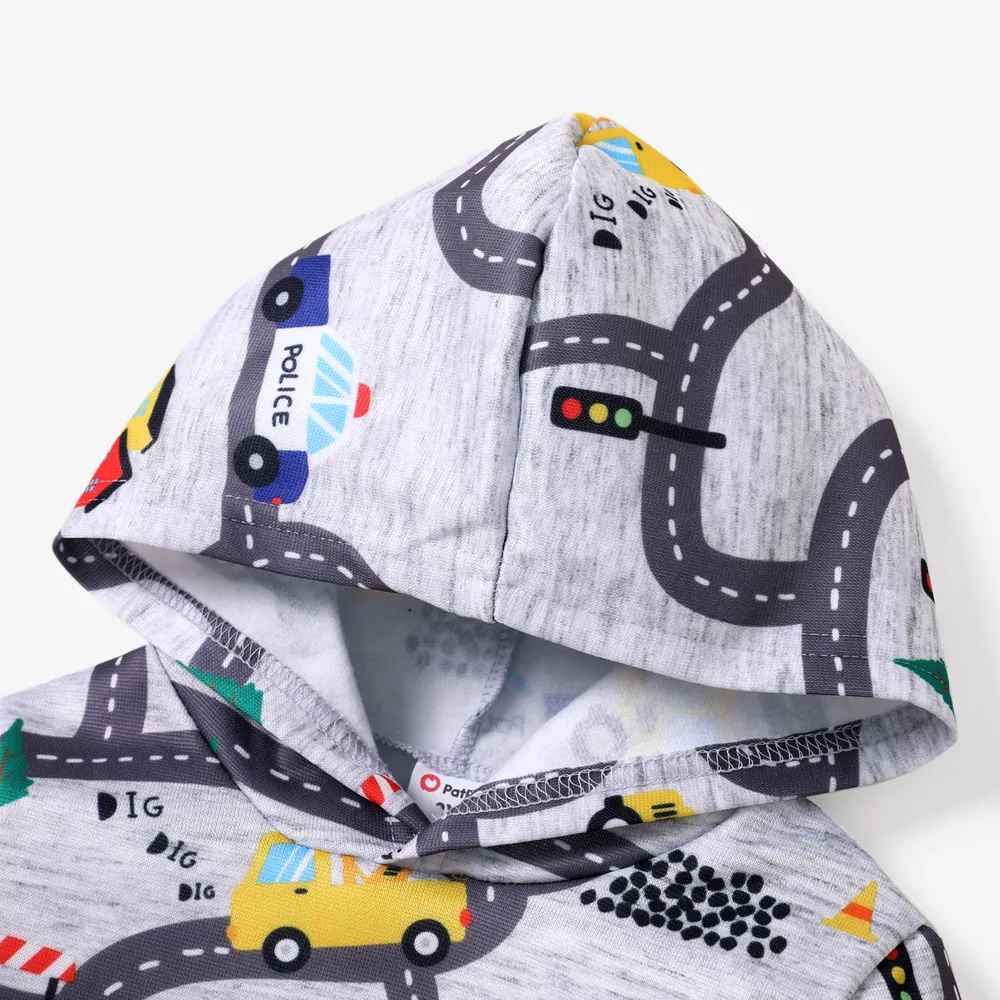 Toddler Boy Road Vehicle Print Hoodie Sweatshirt big image 4