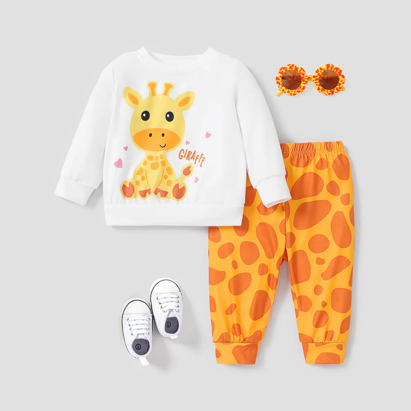 2PCS Baby Girl Childlike Animal Giraffe Pattern Top/ Pant Set