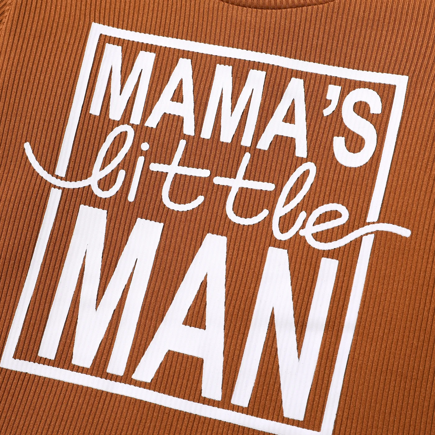 Baby Boy Letter Print Coffee Ribbed Long-sleeve Sweatshirt Coffee image 3