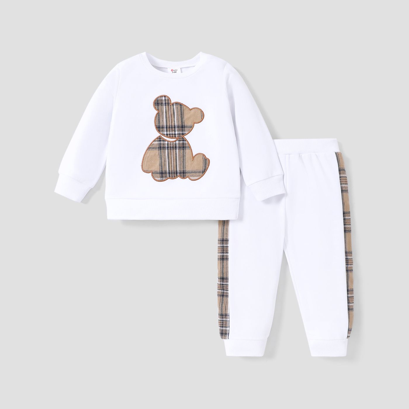 2pcs Striped Elephant Print Hooded Long-sleeve Baby Set