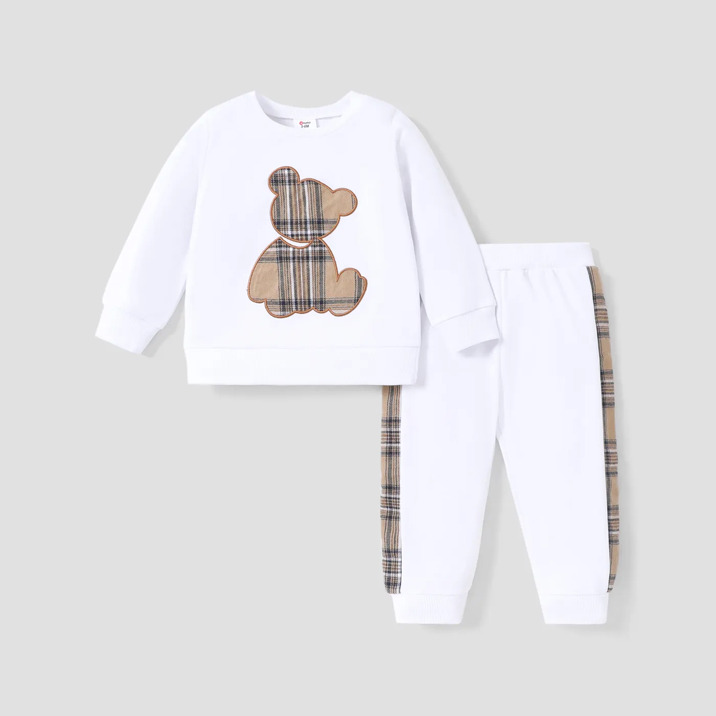 2 unidades Bebé Unisex Costura de tela Oso Informal Manga larga Conjuntos de bebé blanquecino image 2