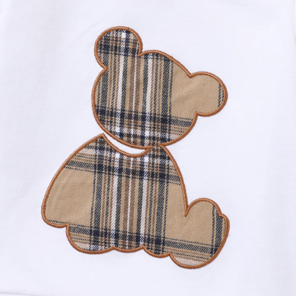 2pcs Baby Boy/Girl Long-sleeve Plaid Print Bear Embroidered Sweatshirt and Sweatpants Set big image 2