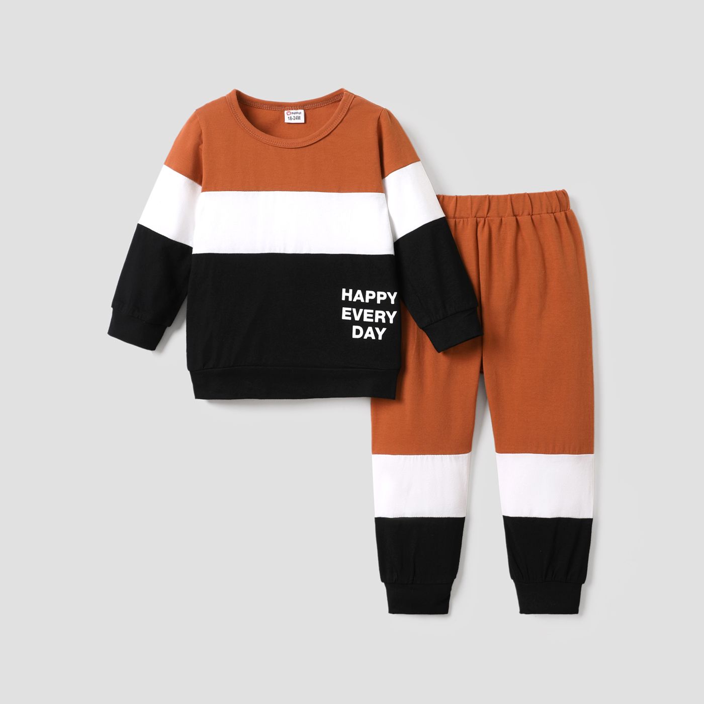 Baby Boy 2pcs Letter Print Colorblock Sweatshirt And Pants Set/ Zipper Boots