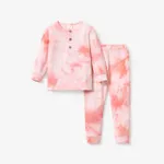 2 Stück Kleinkinder Unisex Henley-Kragen Lässig Sweatshirt-Sets rosa