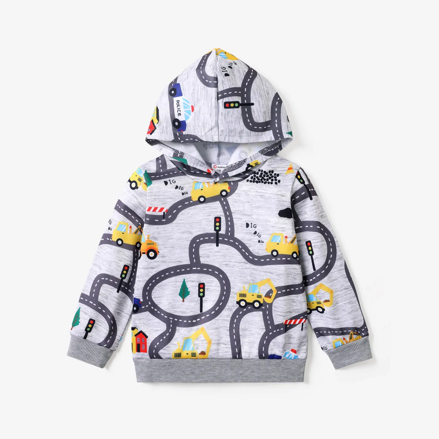 Toddler Boy Road Vehicle Print Hoodie Sweatshirt Light Grey big image 1