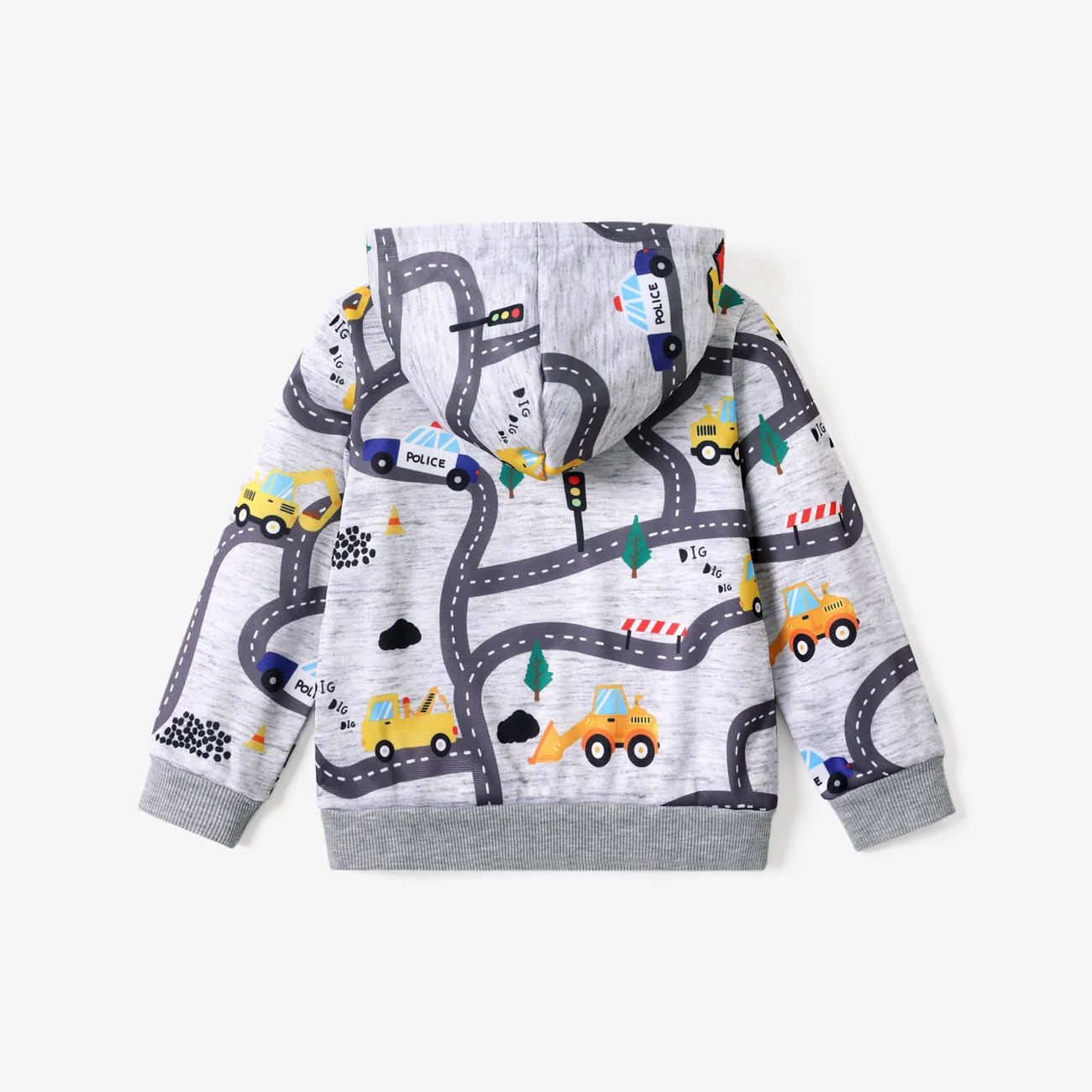 Toddler Boy Road Vehicle Print Hoodie Sweatshirt Light Grey big image 1