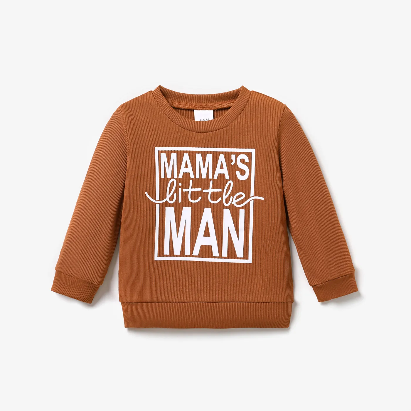 Baby Boy Letter Print Coffee Ribbed Long-sleeve Sweatshirt