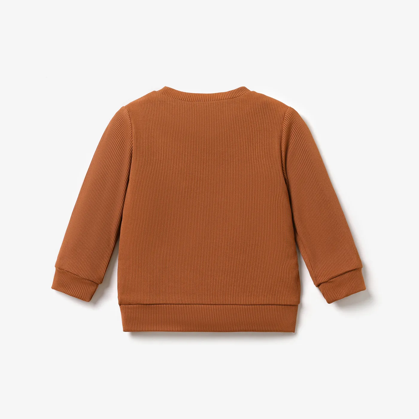 Baby Boy Letter Print Coffee Ribbed Long-sleeve Sweatshirt Coffee image 5