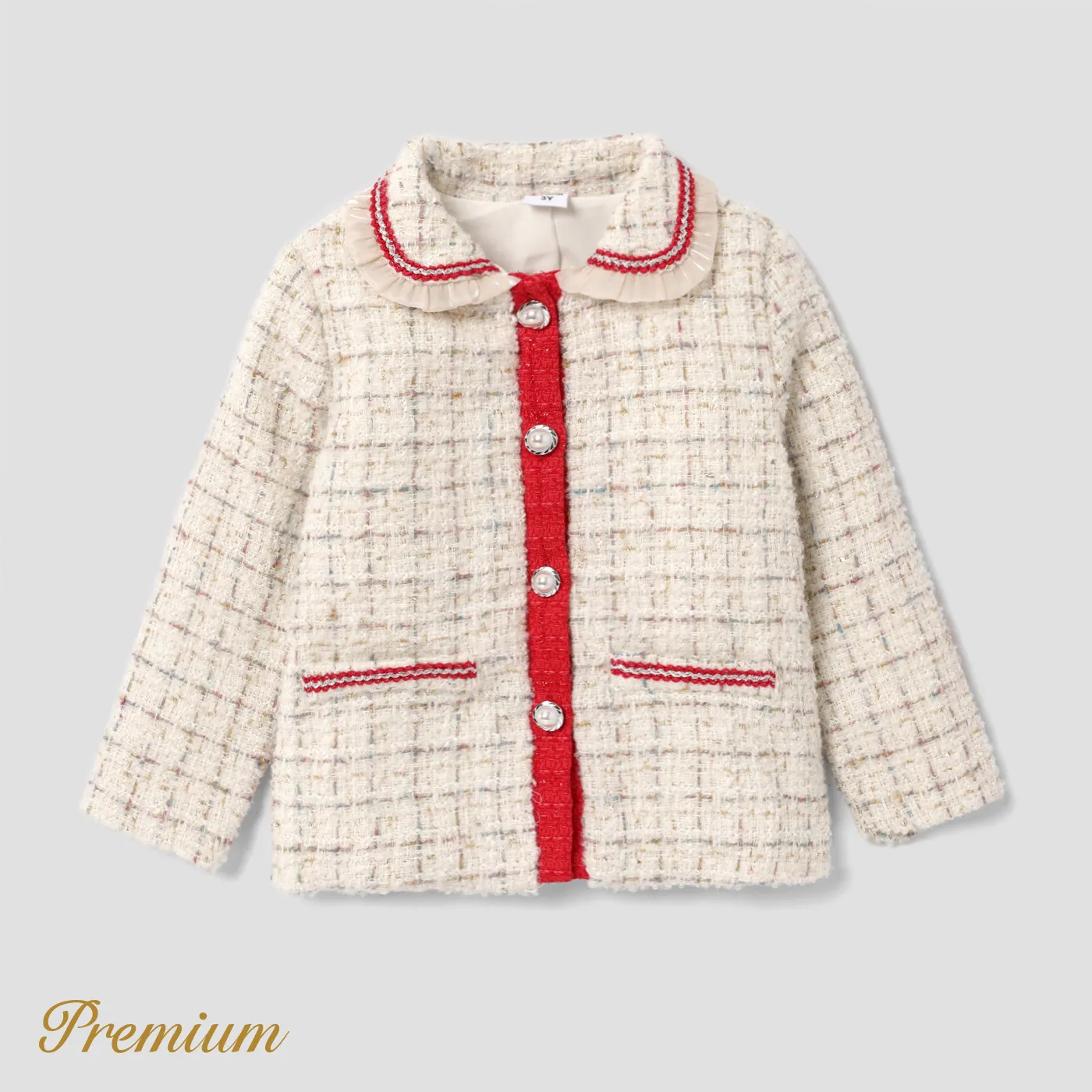 Toddler Girl Elegant Grid Long Sleeve Coat Beige big image 1