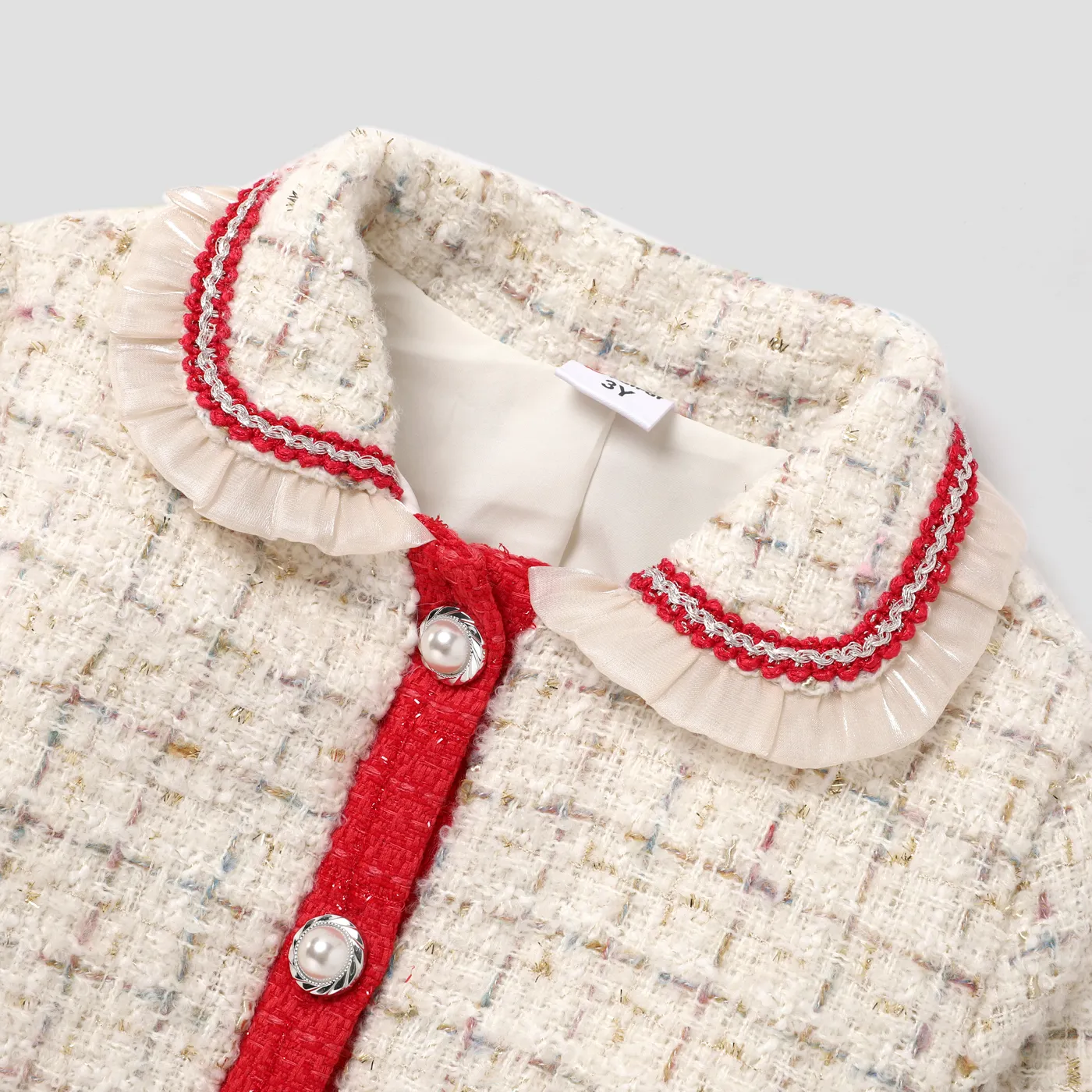 Toddler Girl Elegant Grid Long Sleeve Coat Beige image 6