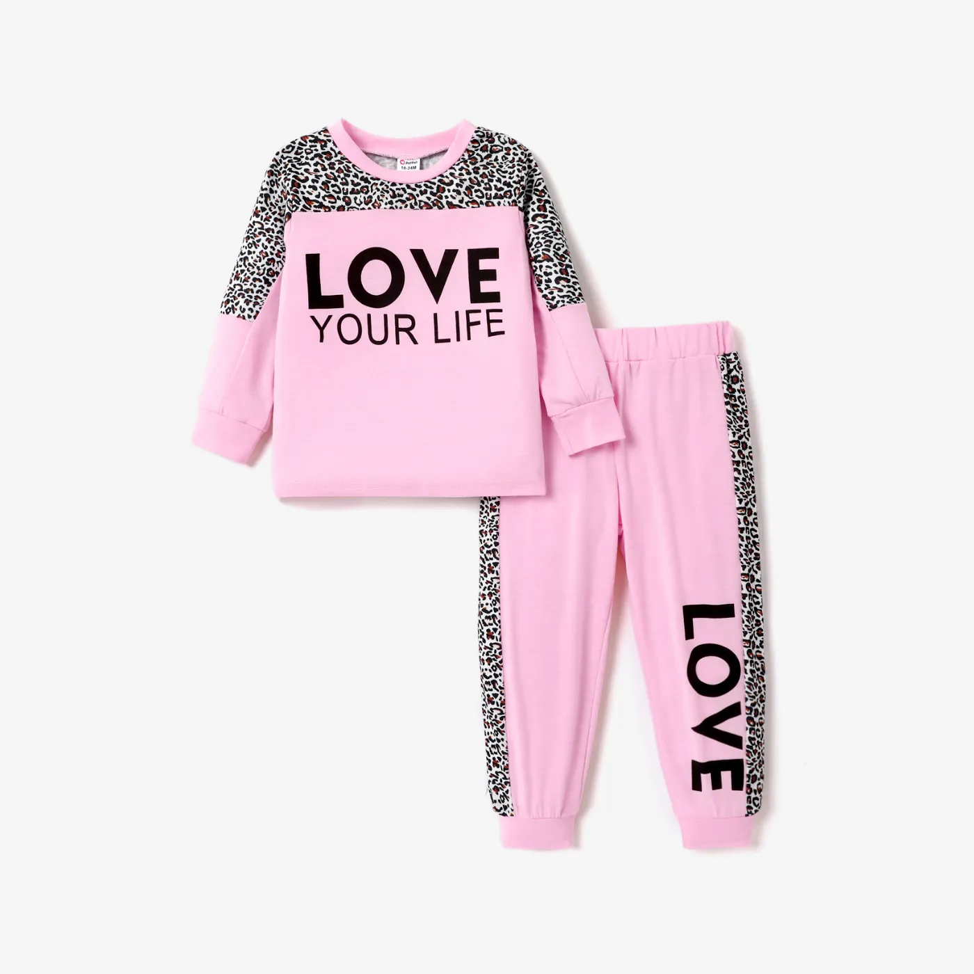 2-piece Toddler Girl Letter Leopard Print Sweatshirt and Pants Set  big image 1