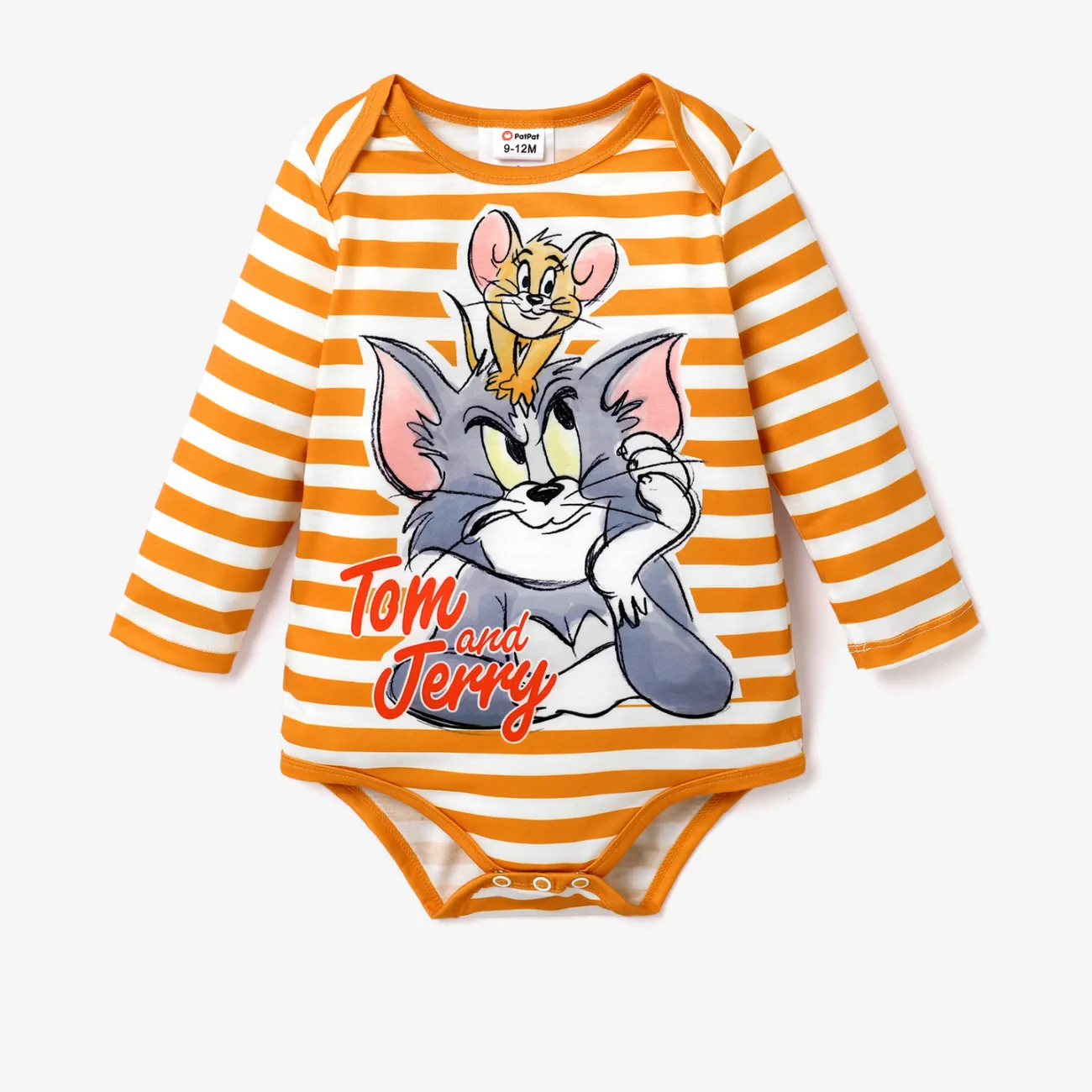 Tom and Jerry Baby Boy Long-sleeve Graphic Print Striped Jumpsuit Brown big image 1