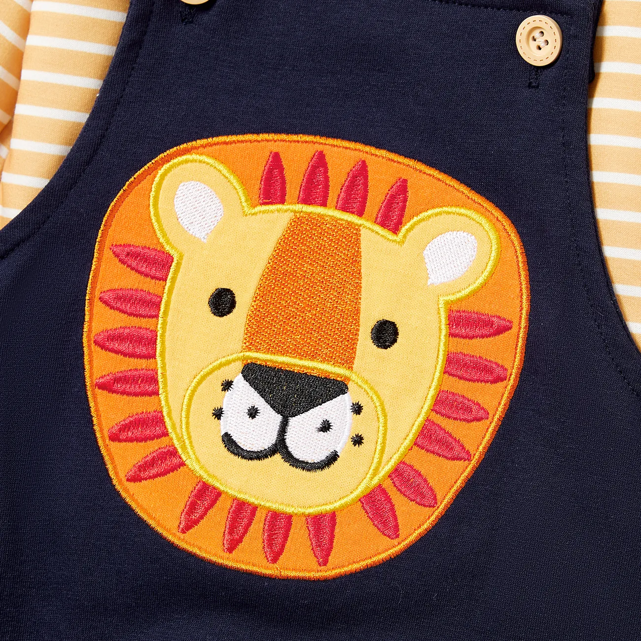 2pcs Baby Boy/Girl  Animal Pattern Lion Long Sleeves Sweatshirt and Overalls Sets Dark Blue big image 1