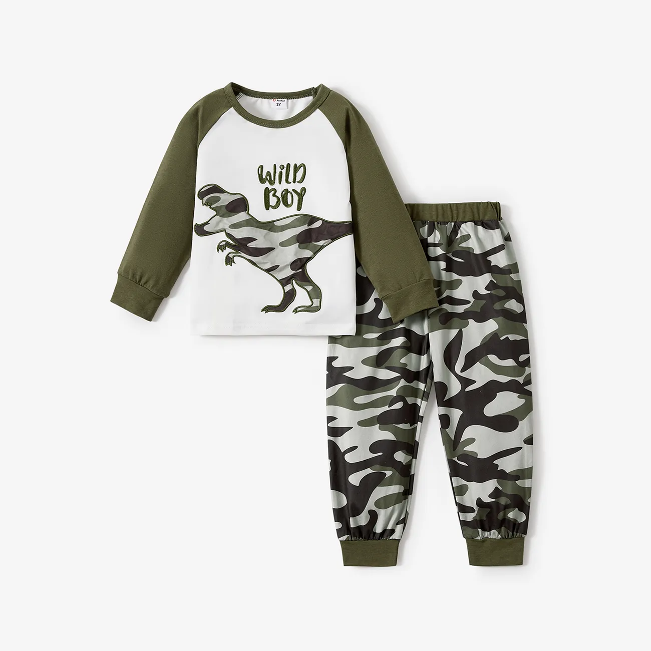 2pcs Toddler Boy Camouflage Dinosaur Pattern Set big image 1