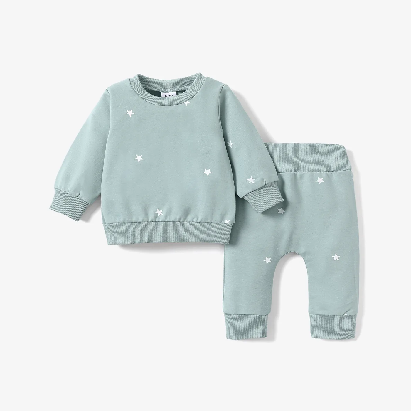 2pcs Baby All Over Polka Dots Long-sleeve Pullover and Trousers Set Light Blue