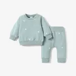 2pcs Baby All Over Polka Dots Long-sleeve Pullover and Trousers Set Light Blue