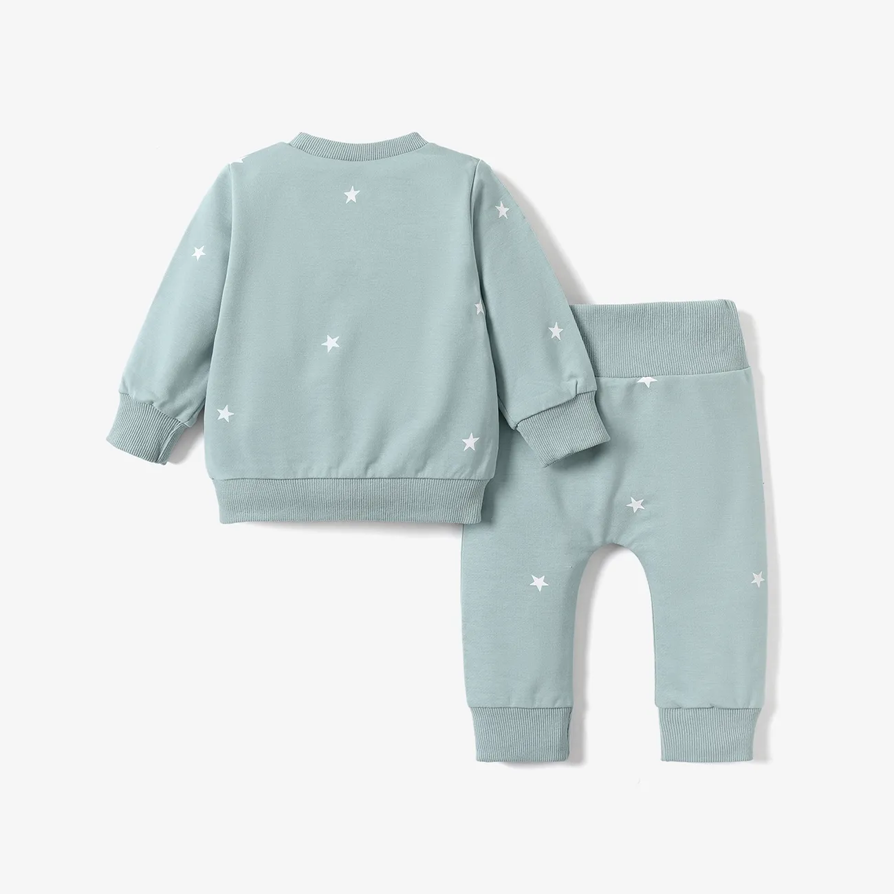2pcs Baby All Over Polka Dots Long-sleeve Pullover and Trousers Set Light Blue big image 1