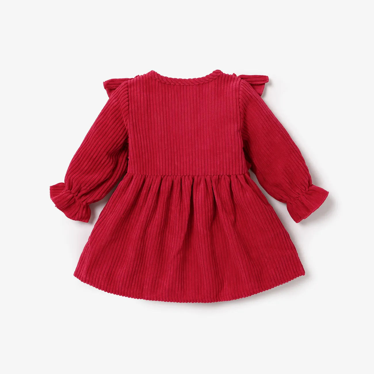 嬰兒 鈕扣 甜美 長袖 連衣裙 酒紅色的 big image 1