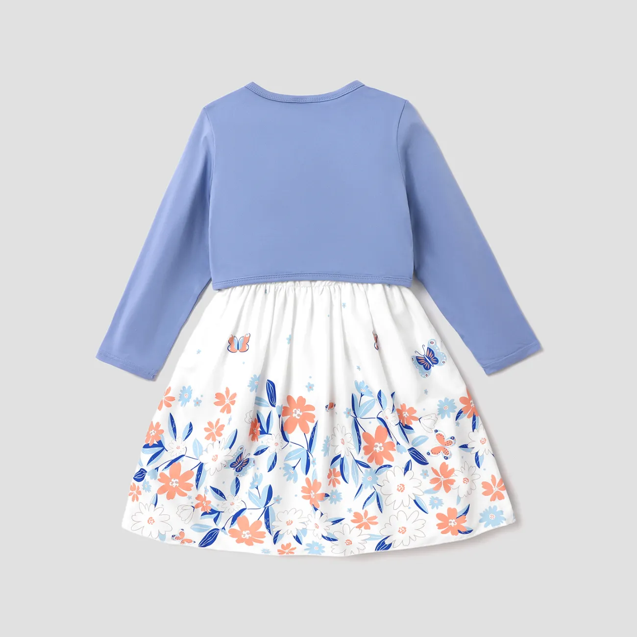 2pcs Kid Girl Solid Cardigan and Floral Print Tank Dress Set  Blue big image 1