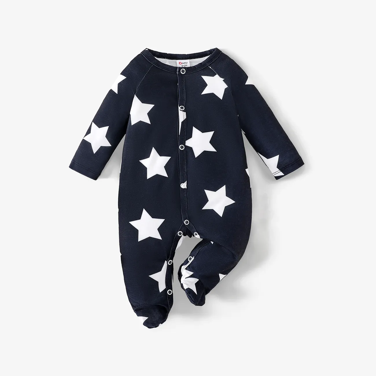 Baby Boy Basic Geometric Printed Long Sleeve Pajama  Royal Blue big image 1