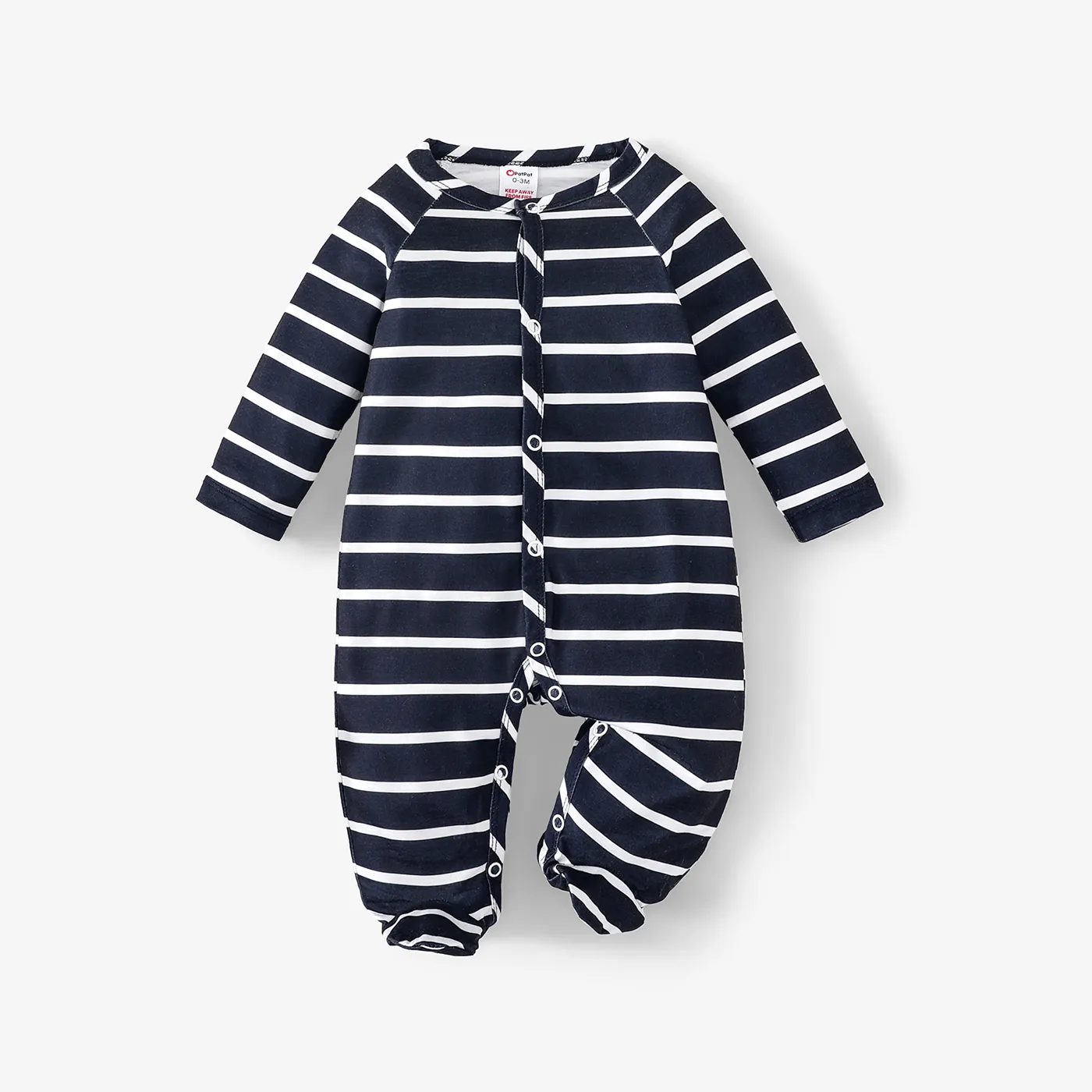 Baby Boy Basic Geometric Printed Long Sleeve Pajama  Deep Blue