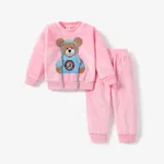 Toddler Teddy Bear Applique Long-sleeve Flannelette Set Pink
