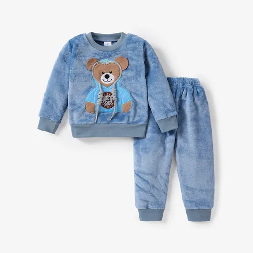Toddler Teddy Bear Applique Long-sleeve Flannelette Set