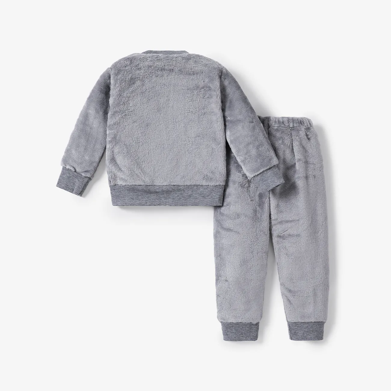 Toddler Teddy Bear Applique Long-sleeve Flannelette Set Grey big image 1