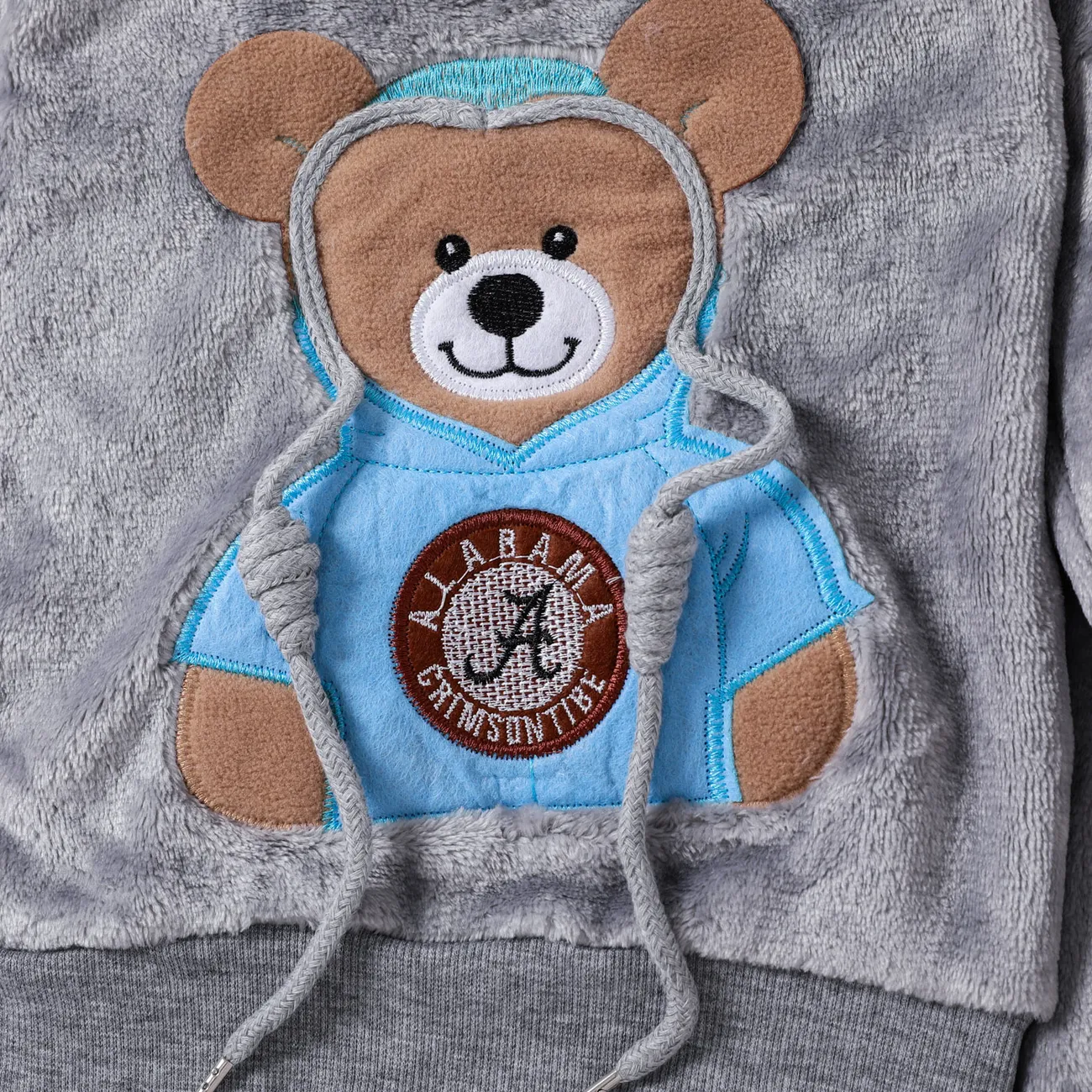 Toddler Teddy Bear Applique Long-sleeve Flannelette Set Grey big image 1