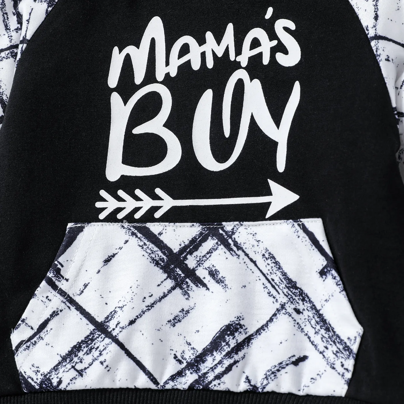 2pcs Baby Boy Letter Print Spliced Long-sleeve Hoodie and Sweatpants Set Black image 3
