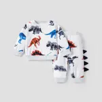 2pcs Baby Boy Allover Dinosaur Print Long-sleeve Sweatshirt & Sweatpants Set Light Grey