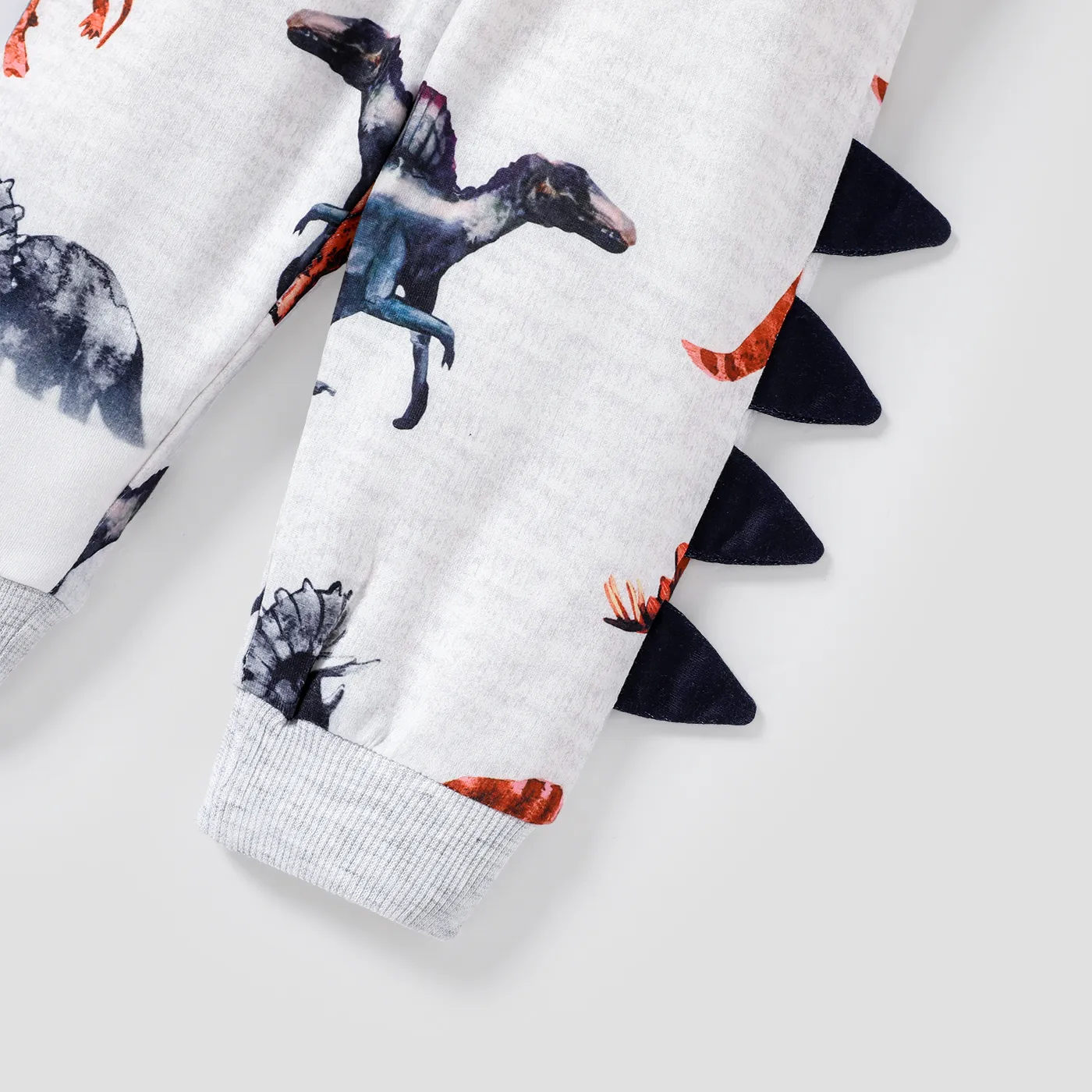 2pcs Baby Boy Allover Dinosaur Print Long-sleeve Sweatshirt & Sweatpants Set Light Grey image 4