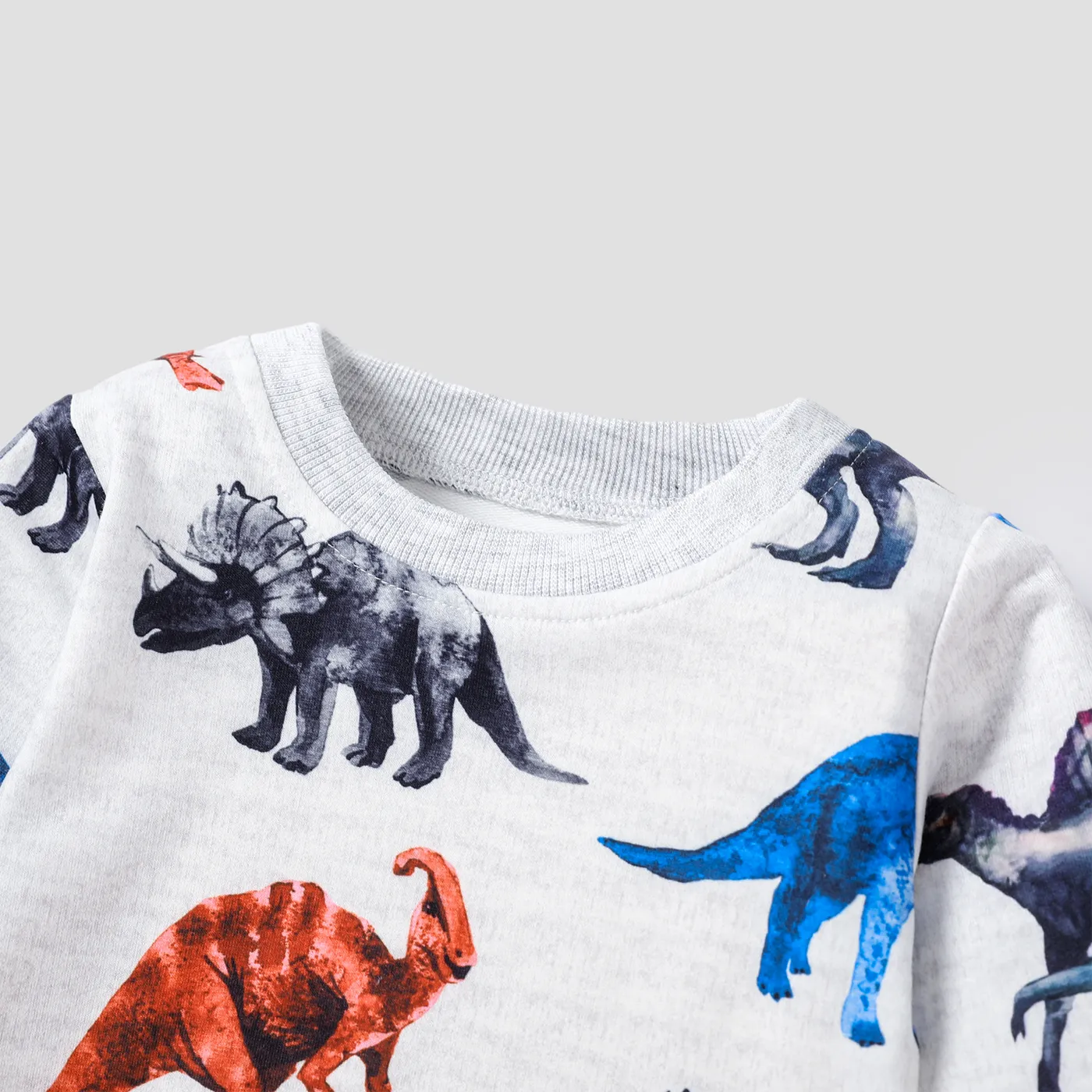 2pcs Baby Boy Allover Dinosaur Print Long-sleeve Sweatshirt & Sweatpants Set Light Grey image 2