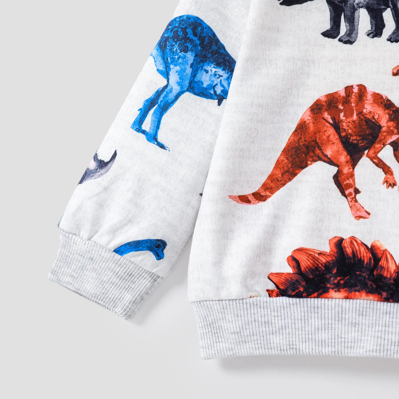 2pcs Baby Boy Allover Dinosaur Print Long-sleeve Sweatshirt & Sweatpants Set Light Grey image 3