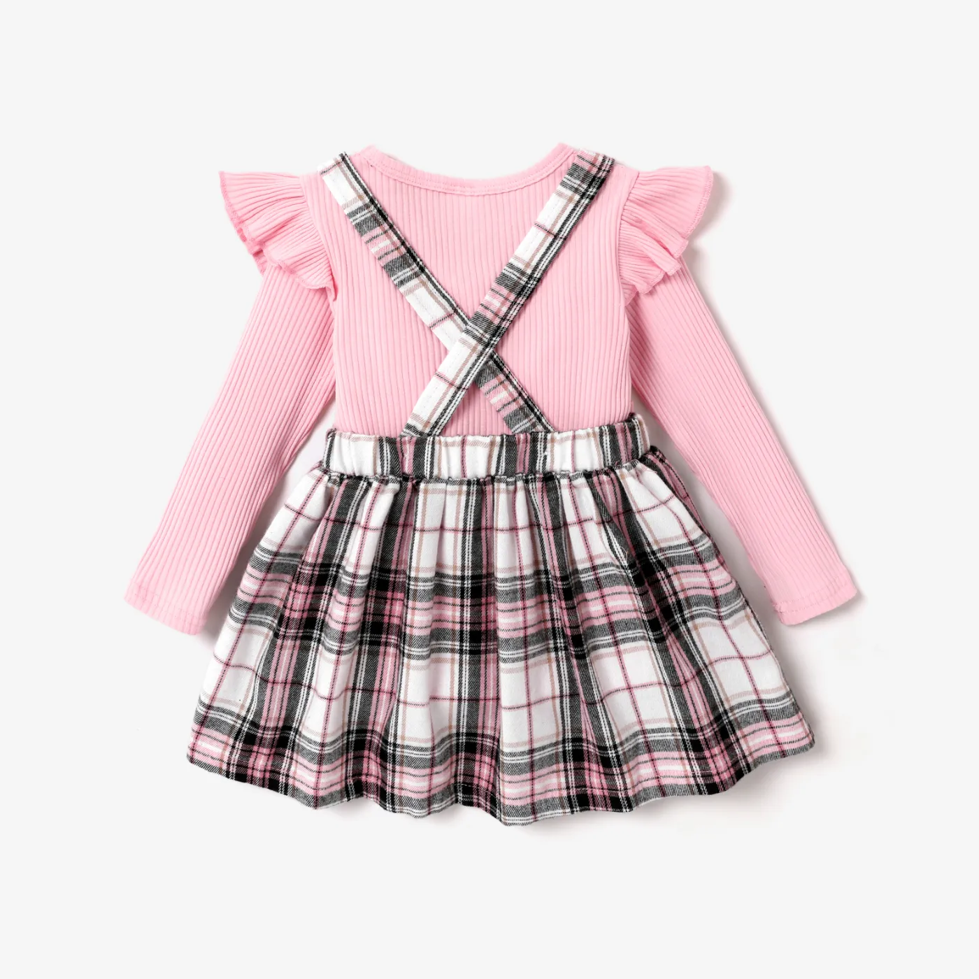 Toddler Girl Faux-two Bowknot Design Plaid Long-sleeve Dress Pink image 2