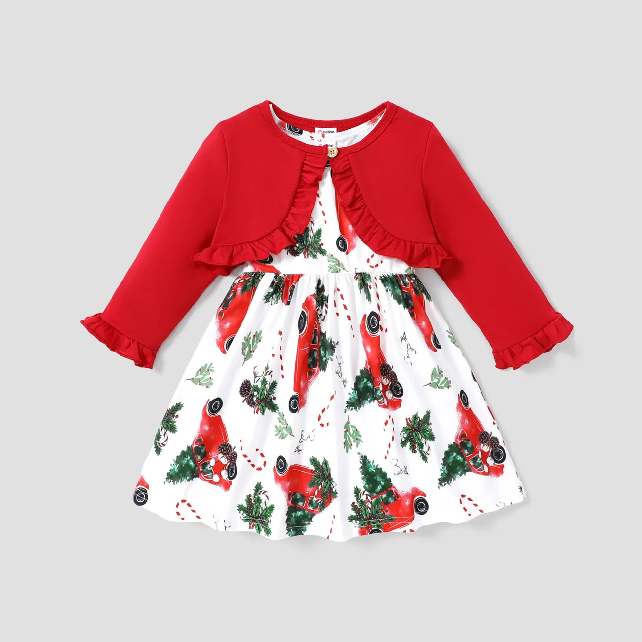2pcs Toddler Girl Halloween Letter Pumpkin Print Sleeveless Dress and Ruffled Cardigan Set Red big image 1