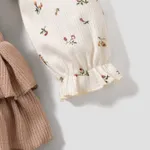 3pcs Baby Floral Print Long-sleeve Top and Ruffle Suspender Skirted Shorts Set Khaki image 5