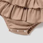 3pcs Baby Floral Print Long-sleeve Top and Ruffle Suspender Skirted Shorts Set Khaki image 6